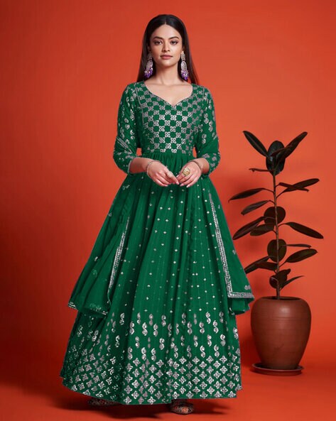 Green dress material online best sale