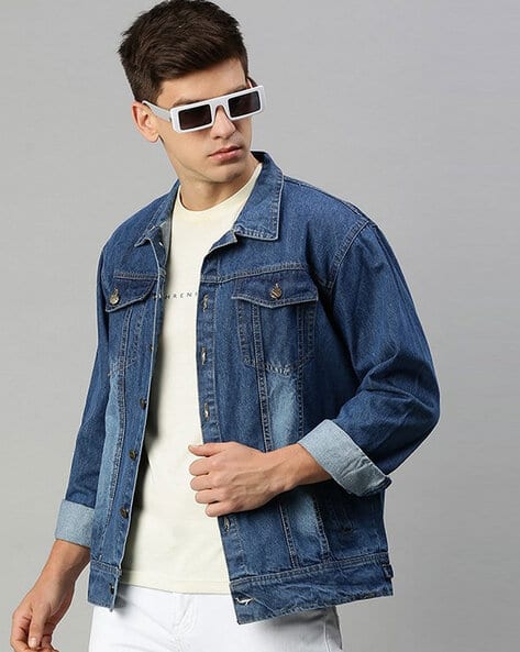 Men Lightly-Washed Regular Fit Denim Jacket