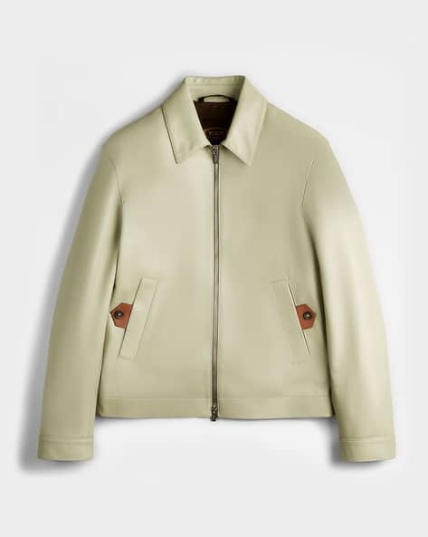 Buy Tod's Regular Fit Leather Blouson Jacket | Beige Color Men