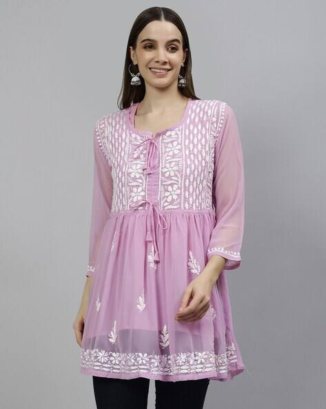 Women Embroidered Flared Kurti with Camisole