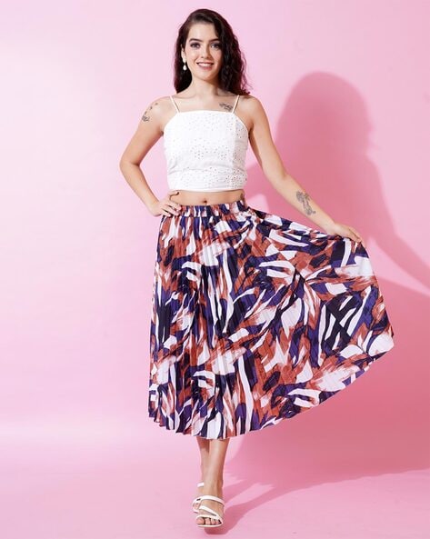 Graphic A Line Skirt with Elasticated Waist