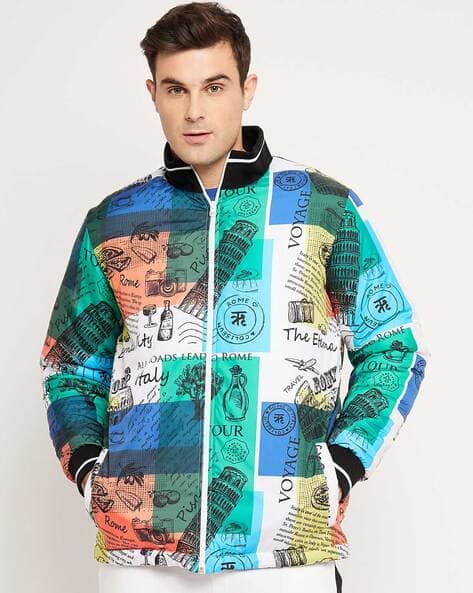 Men Graphic Print Relaxed Fit Bomber Jacket