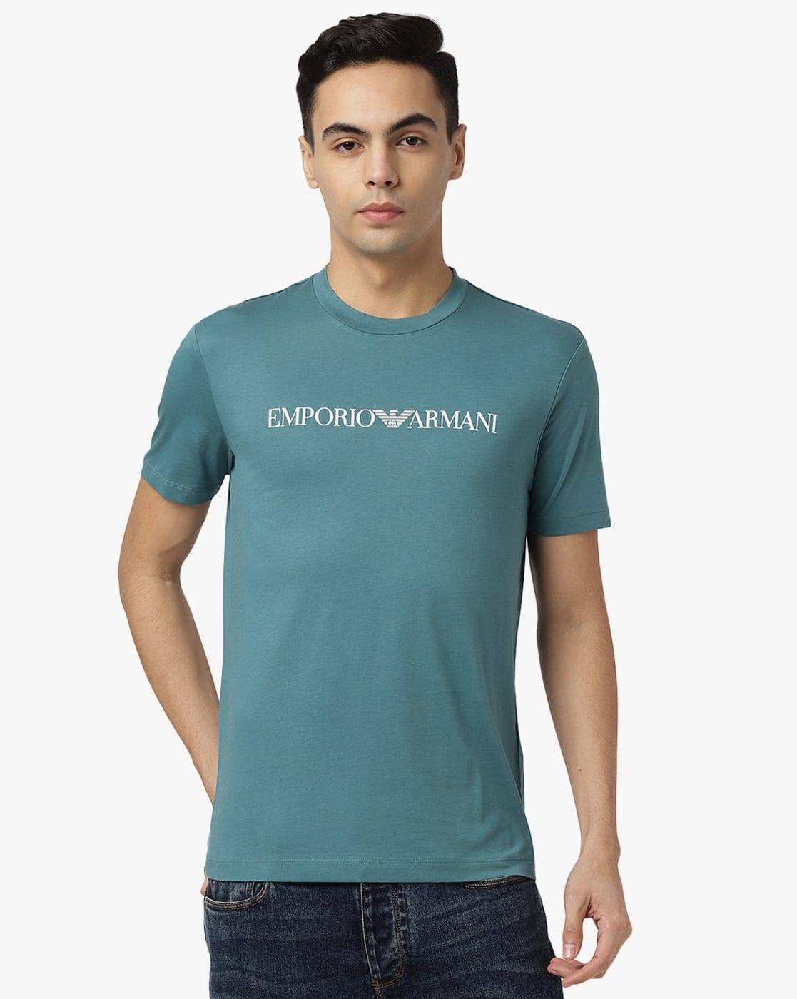 Buy EMPORIO ARMANI Contrast Logo Relaxed Fit T-Shirt | Blue