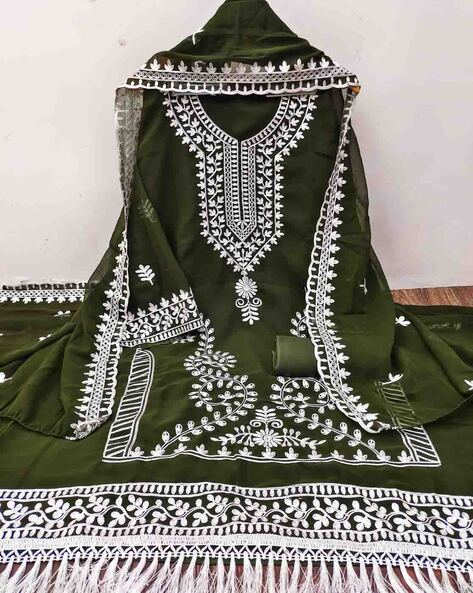 Embellished 3-Piece Unstitched Dress Material Price in India