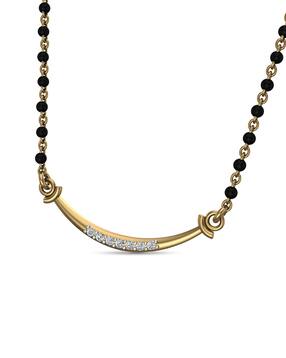 Women Yellow Gold Diamond-Studded Mangalsutra