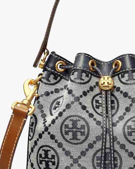 Tory Burch] T Monogram Raffia Bucket Bag - Black