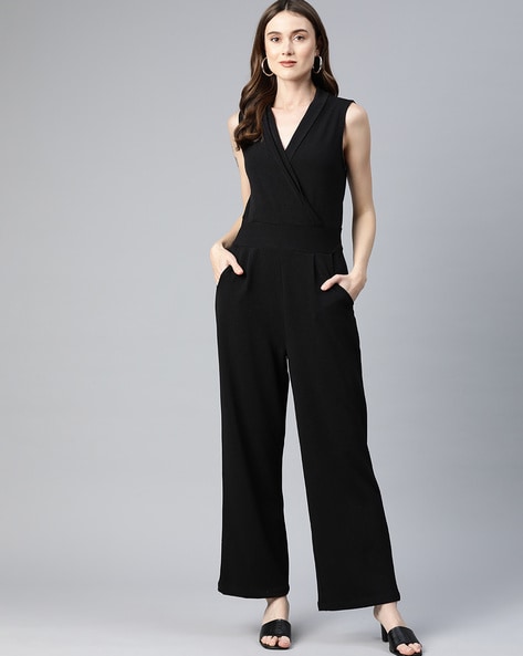 Black jumpsuit v neck on sale