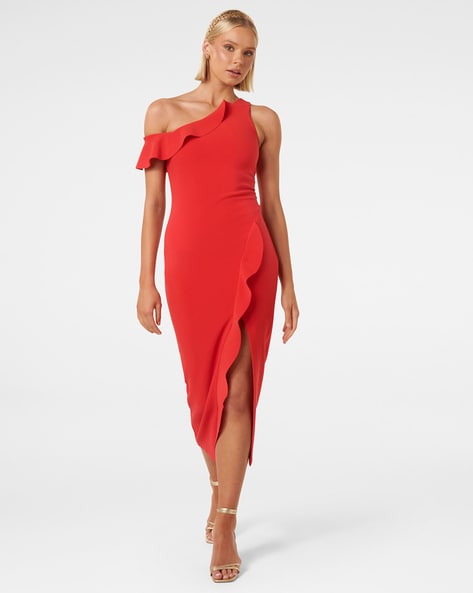 Forever New Petite corseted drape bow mini dress in red | vivatumusica.com