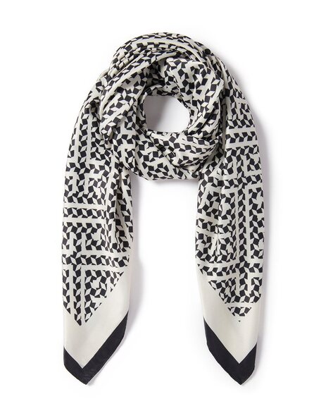 Women Geometric Print Scarf with Contrast Border Price in India