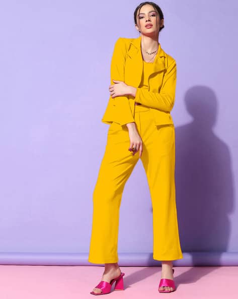 Women 3-Piece Blazer Set with Corset Top Flat-Front Pants