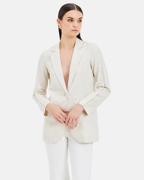 Women Single-Breasted Blazer with Notched Lapel