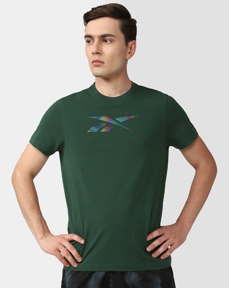 Men Logo Print Slim Fit Round Neck T Shirt