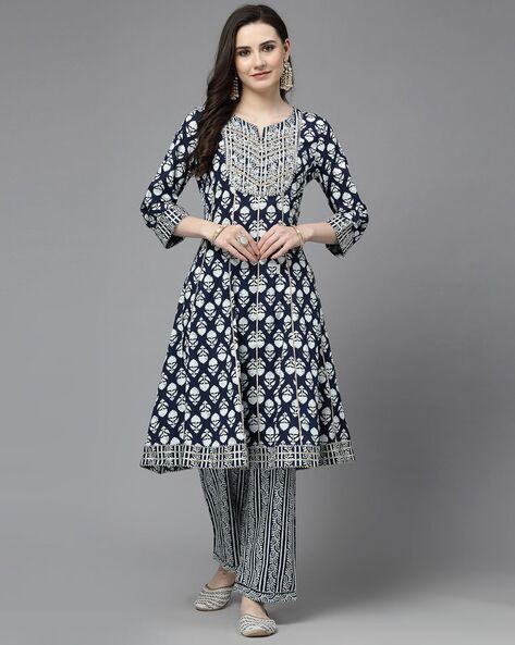 Women Floral Print A-Line Kurta with Pants Price in India
