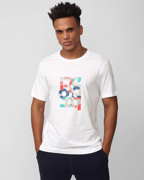 Men Typographic Print Slim Fit Round-Neck T-Shirt