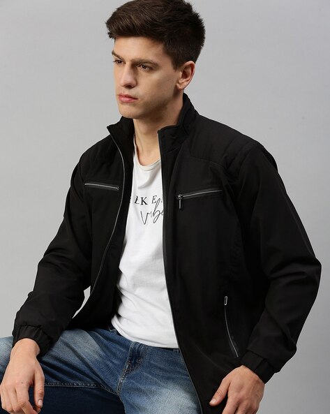 Men Zip-Front Slim Fit Bomber Jacket