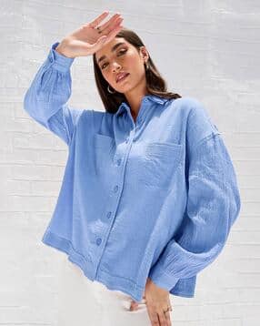 Women Oversized-Fit Shirt with Patch Pockets-image-40