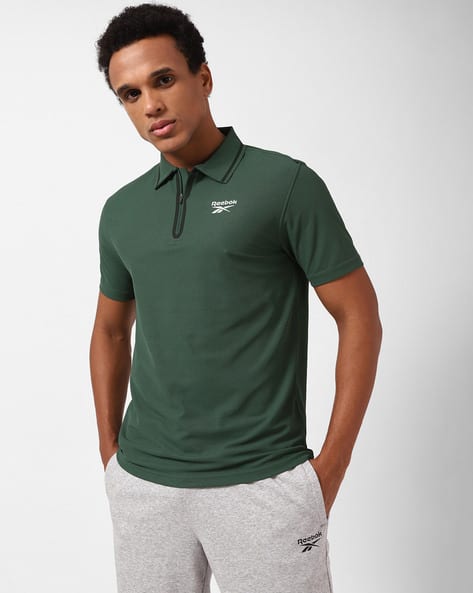 Reebok Men Zip-Up Slim Fit Polo T-Shirt