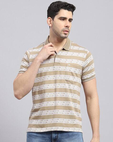 Men Striped Regular Fit Polo T-Shirt with Patch Pocket