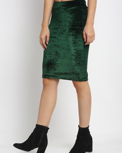 Green velvet hotsell pencil skirt