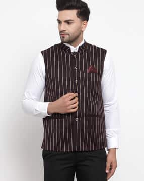 Stripes Nehru jacket with Square Pocket-image-10