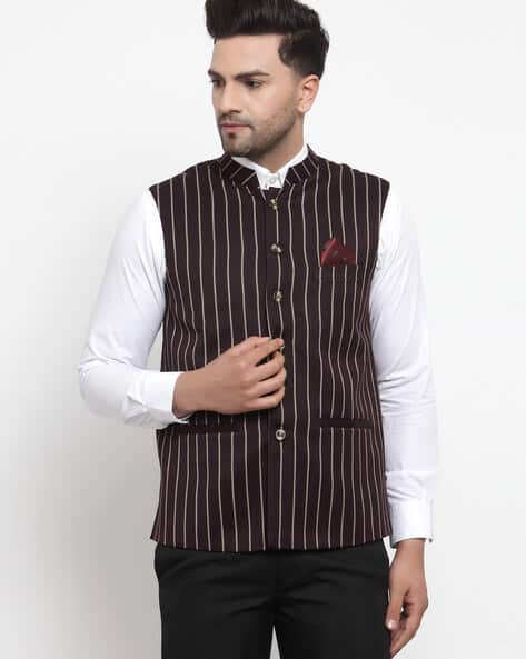 NEUDIS Stripes Nehru jacket with Square Pocket
