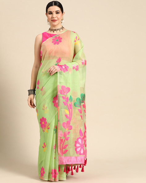 Women Floral Woven Saree with Tassels