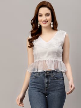 neudis V-Neck Crop Top with Ruffle Accent-picture-48