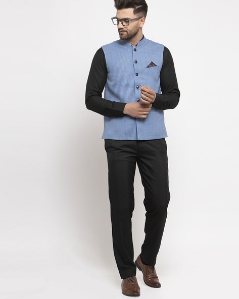 Teal Blue Art Silk Sequins Embroidered Men's Nehru Jacket Set For Men –  paanericlothing