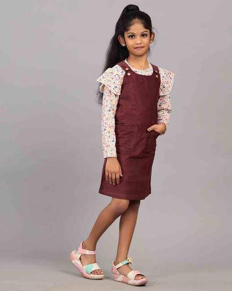 Buy Maroon Dungarees Playsuits for Girls by ZION Online Ajio