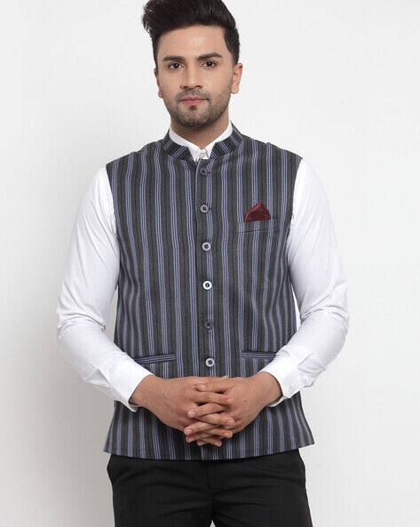 NEUDIS Stripes Nehru jacket with Insert Pockets
