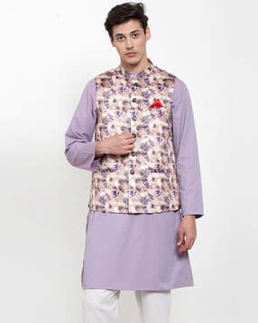 neudis Floral Print Nehru Jacket with Mandarin Collar-picture-22