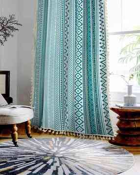 cortina eyelet curtain Geometric Print Window Curtain with Tassels-picture-35