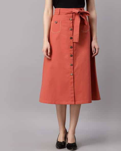 Button-Down A-Line Midi Skirt