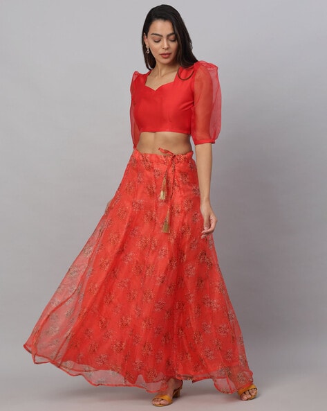 Floral Lehenga Online - Buy Floral Print Lehenga Choli with Crop Top