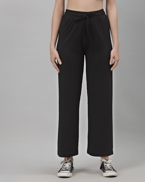 Laabha Solid Mid Rise Flared Track Pants Black 