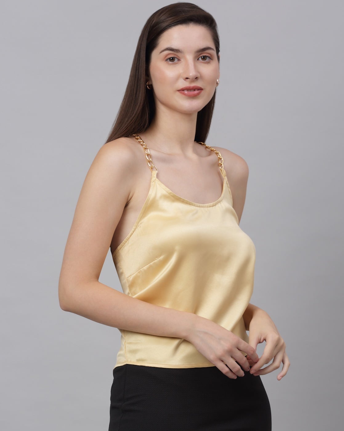 Gold satin cheap tank top