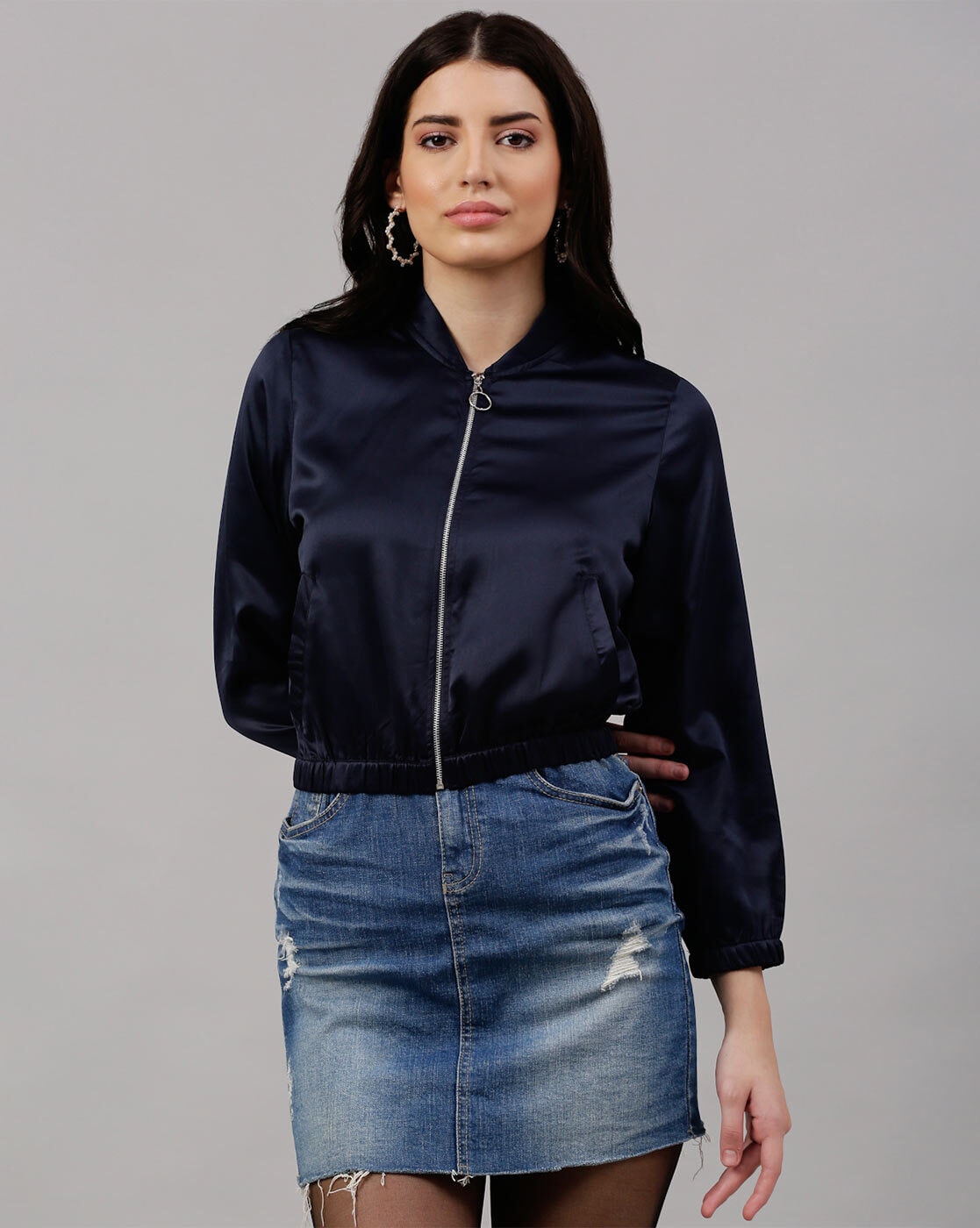 Blue satin jacket outlet ladies