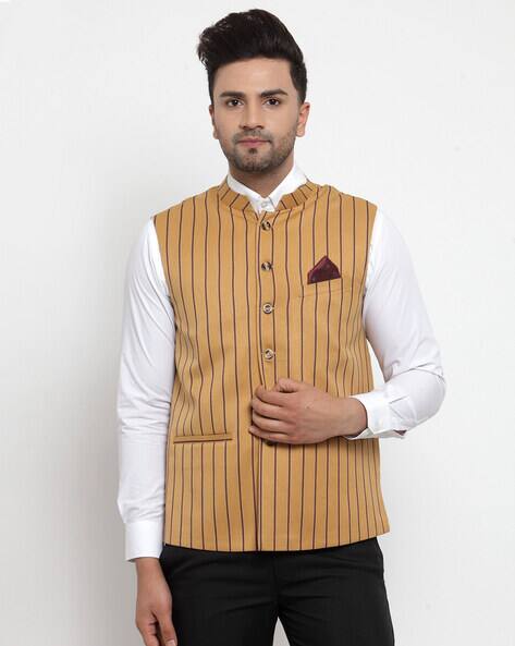 NEUDIS Striped Sleeveless Nehru jacket