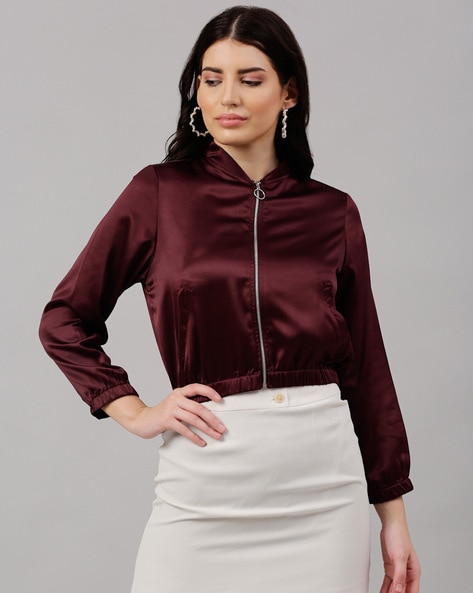 Maroon satin deals bomber jacket