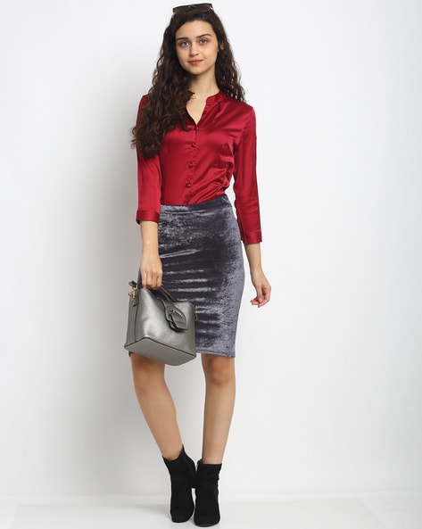 Grey velvet pencil skirt hotsell