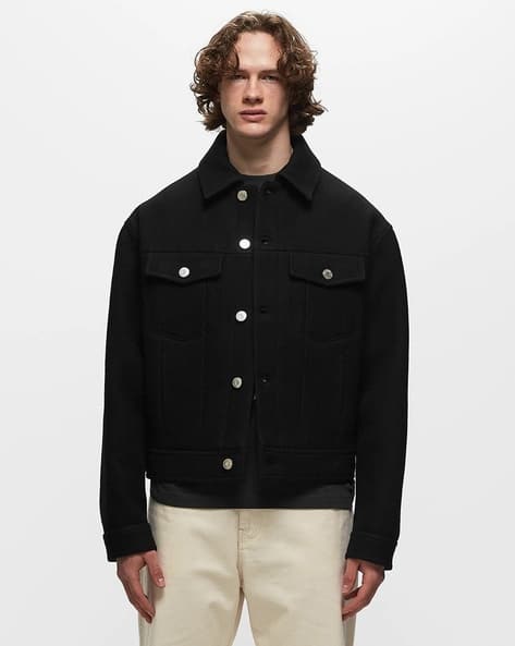 Buy Ami Paris Virgin Wool Boxy Fit Jacket with Flap Pockets 
