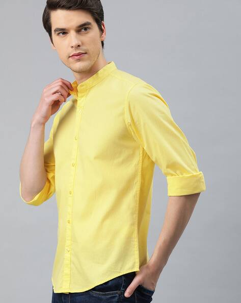 yellow chinese collar shirt