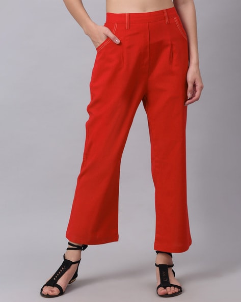 Fierce Red High-Waist Flared Trousers