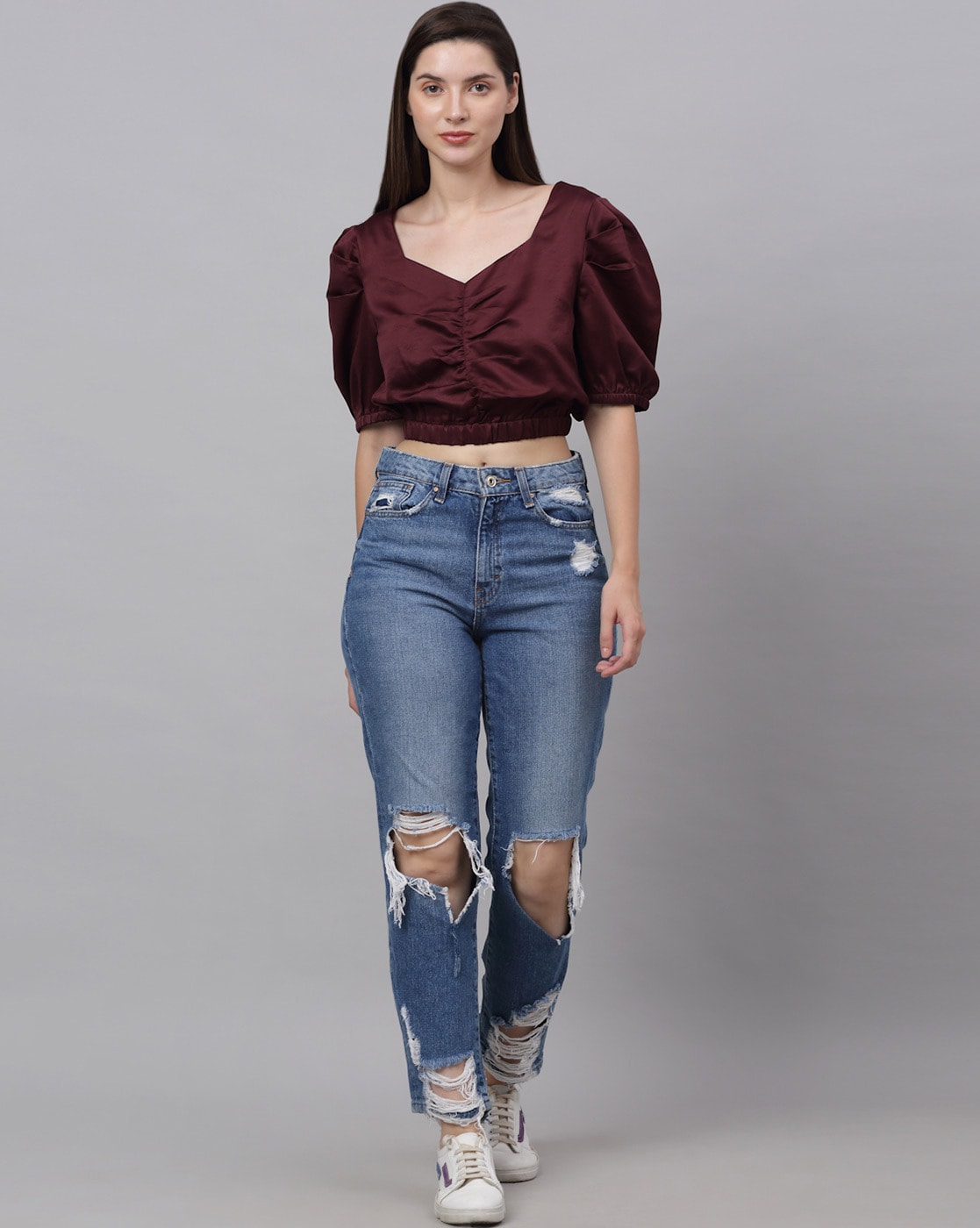 Burgundy crop 2025 top outfit