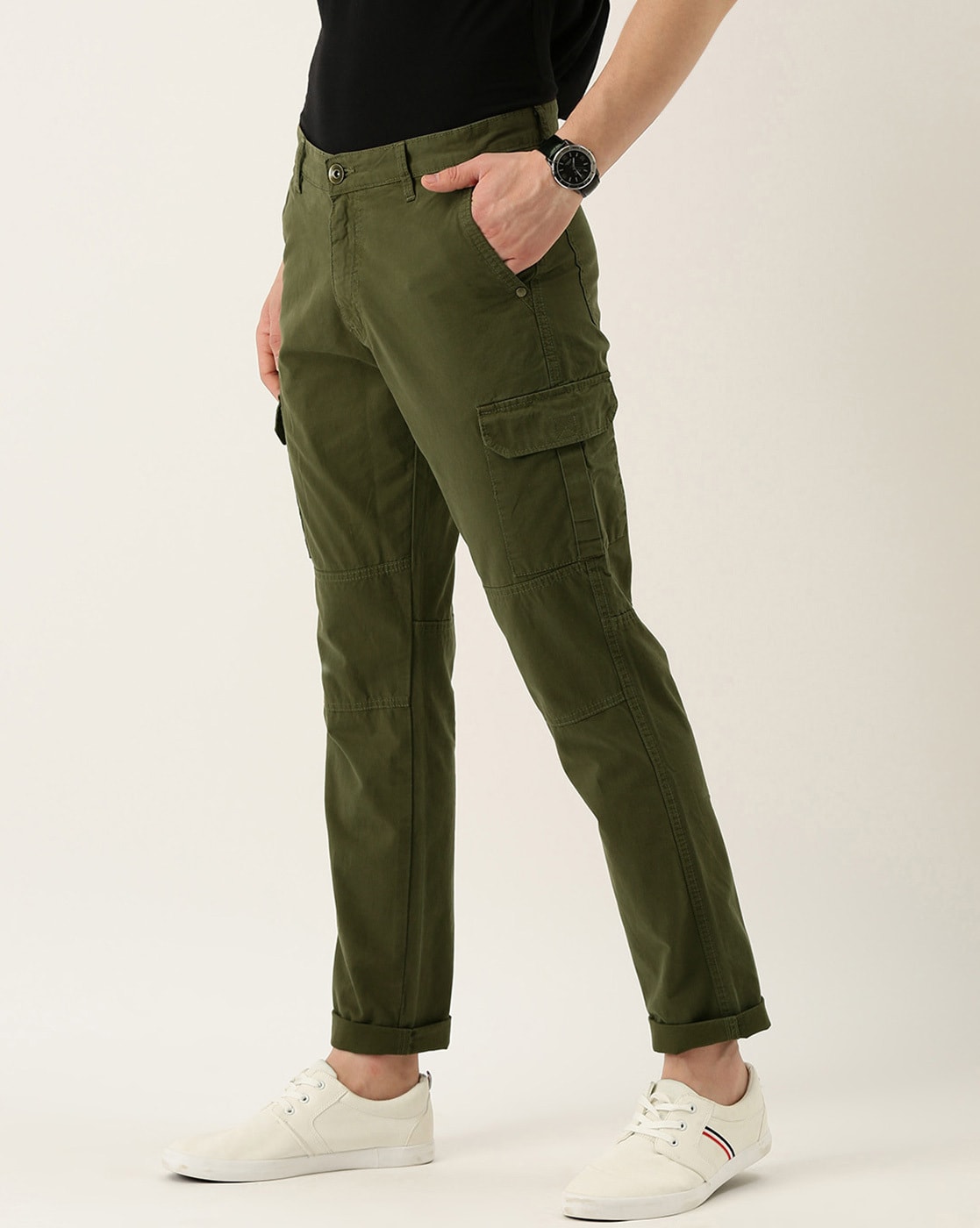 ASOS DESIGN baggy cargo pants in khaki and black color block and belt  detail in nylon | ASOS