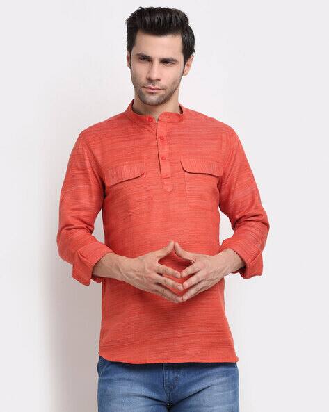 NEUDIS Textured Short Kurta Flap Pockets