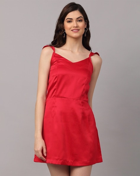 Simple A-line Dark Red Satin Long Prom Dress Red Bridesmaid Dress – shopluu