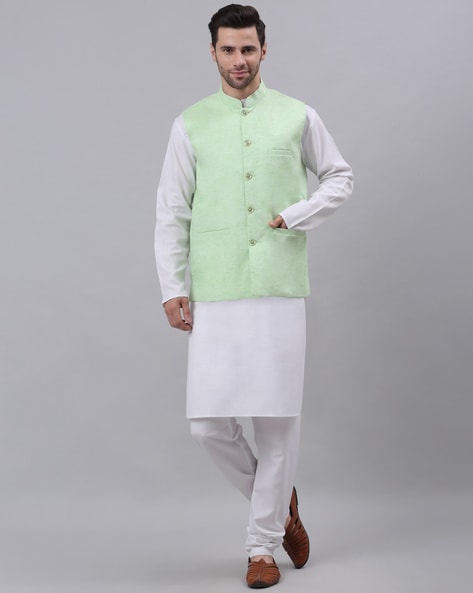 SASA Men's Light Green Self Design Sherwani Jacket