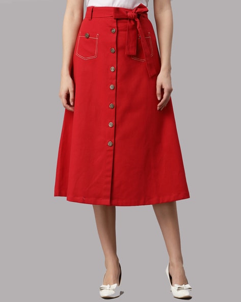 Button front skirt red hotsell