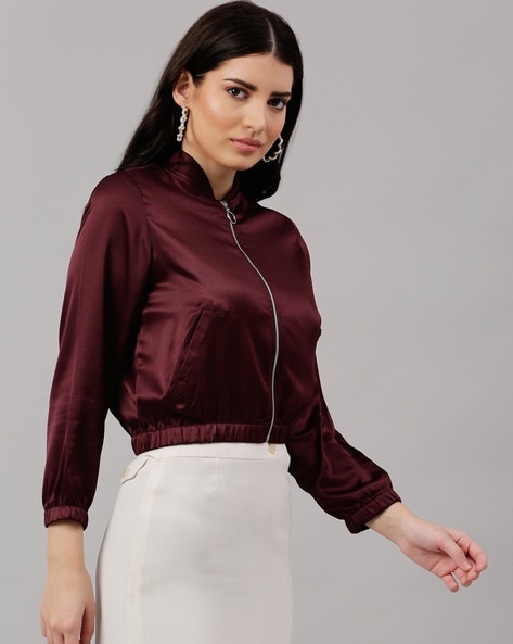 Maroon satin bomber outlet jacket